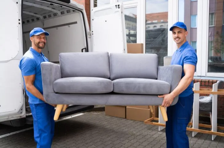 Transporter wird von Umzugsfirma entladen Transporter wird von Umzugsfirma entladen